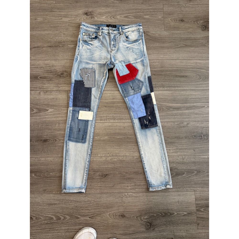 THRT Patchwork Distressed Denim Jeans Size 30 Streetwear Boho Eclectic Punk
